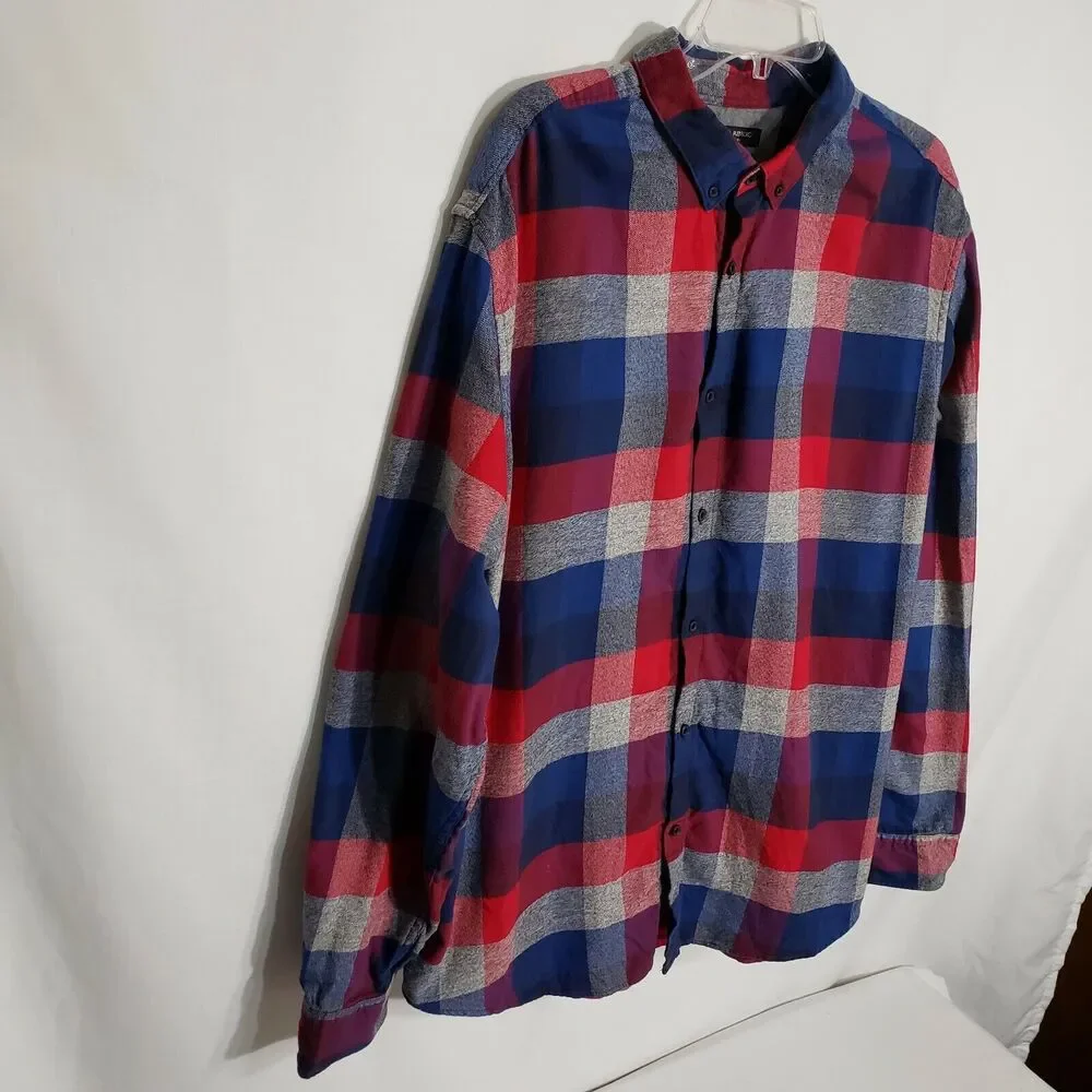 Banana Republic Mens Shirt Size XXL Red Blue Luxe Flannel Grant Fit Long Sleeve